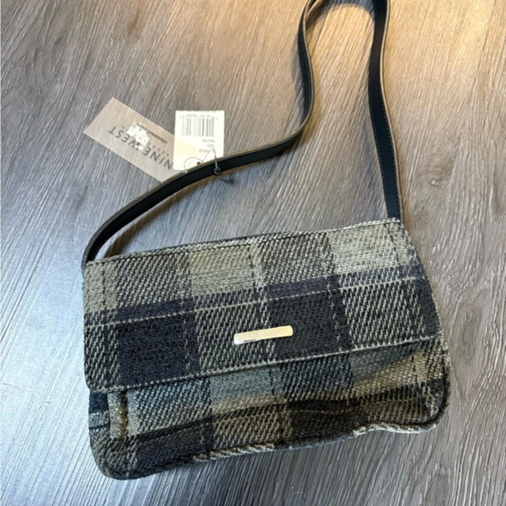 Vintage Y2K Nine West Black and Gray Plaid Crossbody Bag Deadstock nwt
